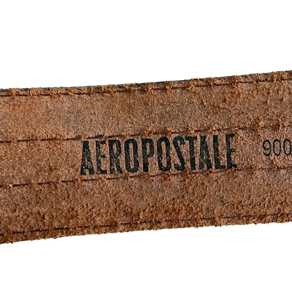 Aeropostale Men's Belt Medium Brown Genuine Leather Double Prong 9003 Vintage